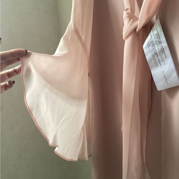 NWOT BCBG S pink silk chiffon dress w flutter sleeves - Picture 11 of 16
